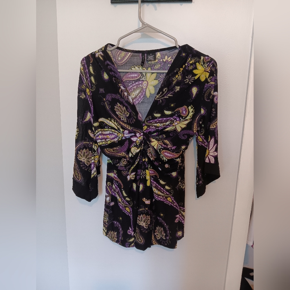 New Directions Black and Purple Paisley Blouse